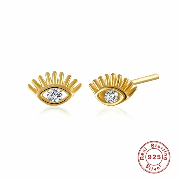 Jewelry - Tiny Dainty Gold Evil Eye Stud Earrings | S925